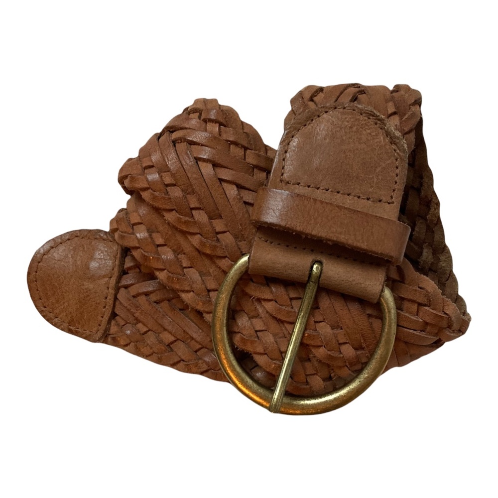 Tommy Hilfiger Leather Woven Belt with Brass Round Buckle